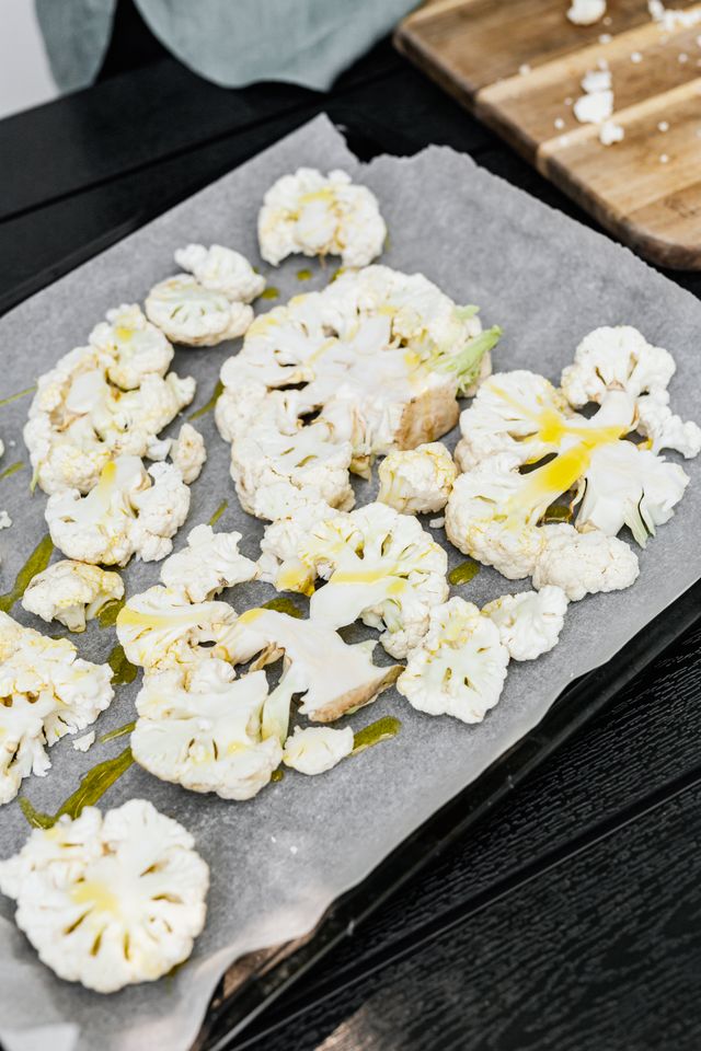 cauliflower steak on oven tray